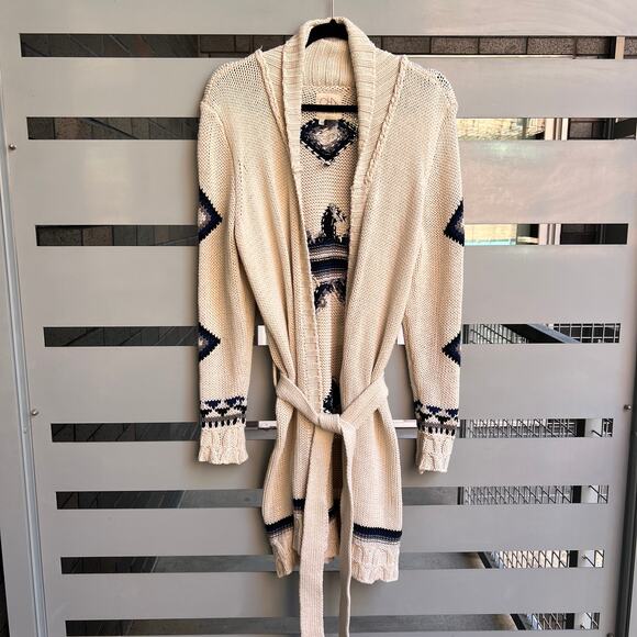 Chaser Eagle Fringe Robe Cardigan in Vanilla Size M - Picture 2 of 6